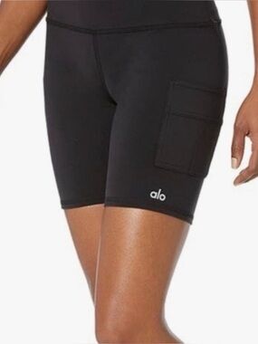 ALO Yoga Black High-Rise Bike Shorts with Side Pockets